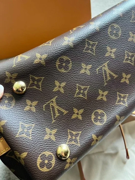 Louis Vuitton Monogram CarryAll PM Shoulder Bag in Brown and Tan with Red Accent - Picture 4 of 7